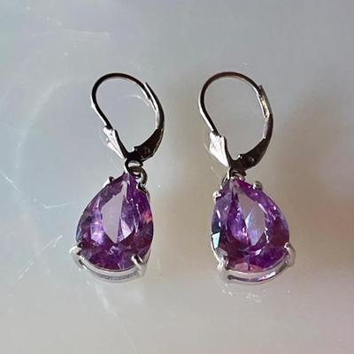 Sterling Silver And Faceted Tear Drop Amethyst Earrings 