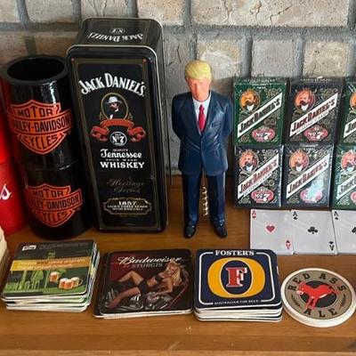 Advertising Koozies - Coors, Harley-davidson, Jack Daniels Cards, Whiskey Tin, Coasters