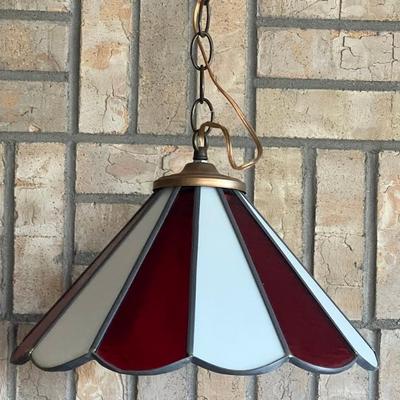 Vintage Stained Glass White & Red Strip Plug In Lamp With 10 Foot Chain 
