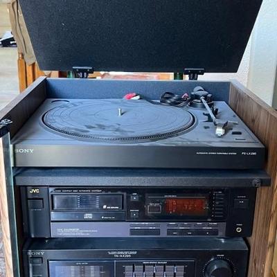 Sony Audio Rack With PS-LX295 Turntable, JVC XL-m403 Disc Changer, Sony TA-AX295, ST-JX295, & TC-W295