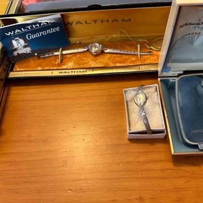 Ladies watches 14k Hamilton  14k Bulova  & Waltham Diamond Alvera 