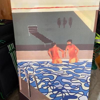David Hockney Painting two boys in the pool  on Canvas 