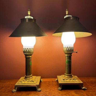 Vintage Orient Express Paris to Istanbul Clawfoot Brass Table Lamp	