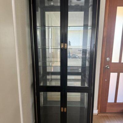 Jasper Handcrafted Glass-Door Cabinet w/ Brass Accents & Lighting	