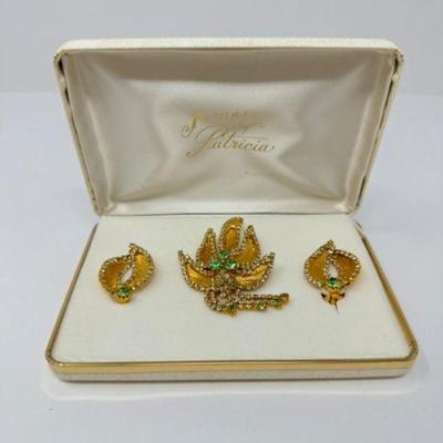 Patricia Gold-Tone Jewelry Set w/ Green & Clear Gemstones	