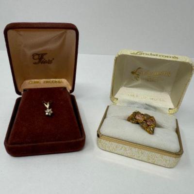 Black Hills Gold Ring (Approx. 5.21G) + 14K & CZ Necklace Pendant	