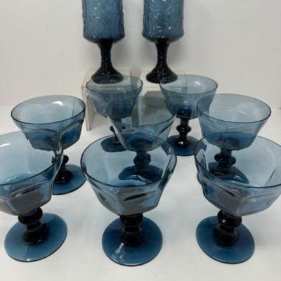 Lenox Midnight Blue Pebble Pattern Tall Goblets + Sherbet Glasses	