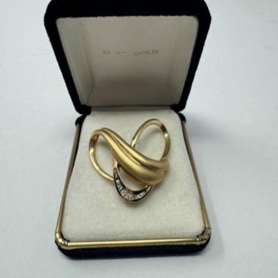  14K Gold & Diamond Swirled Heart Pendant (Approx. 11.69 grams)	