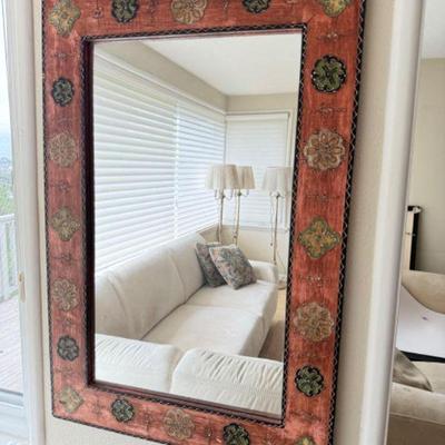 Heavy Wood-Framed Mirror w/ Moroccan Patterns	