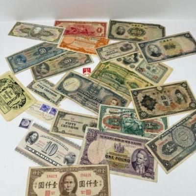 A Diverse Collection of Vintage Banknotes from Around the World	