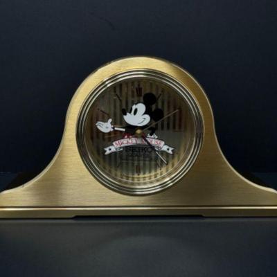 New in Box: Retro Mickey Mouse Clock by Seiko in Gold Tone	