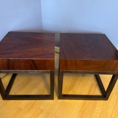 Pair of End Tables w/ Dark Wood Tops & Sleek Metal Frames	
