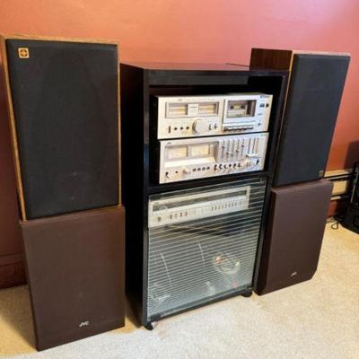 Vintage JVC Audio System: Tuner, Amp, Cassette Deck, Speakers +	