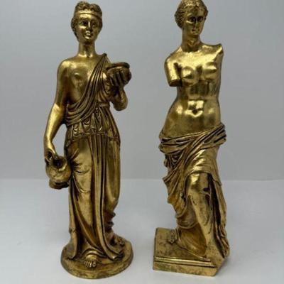 A Pair Of Greek-Inspired Statues In Gold Tone - Made In Italy	