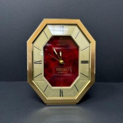 New in Box: Seiko Quartz Octagonal Desk Clock w/ Brass Case & Red Dial	