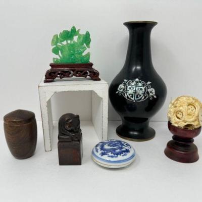 Tiny Treasures of Asian Descent: Jade-Like Carving, Vase, Seal & More	