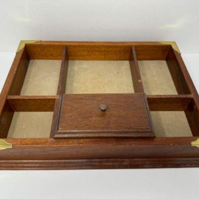 Rustic Mahogany Dresser Tray w/ Gold Tone Trim #1	