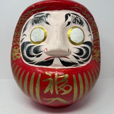 Large Japanese Red Daruma Doll in Papier-Mâché Construction	