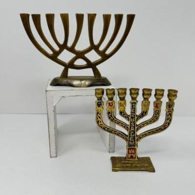 A Pair of Vintage Hebrew Menorahs	