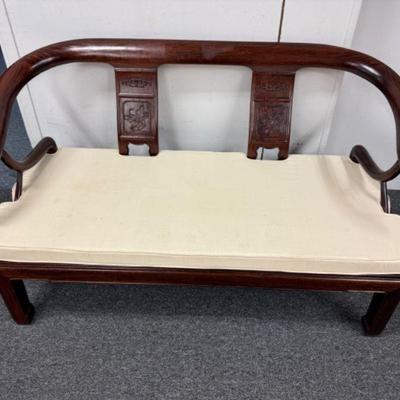 Beautiful Rosewood Carved Wooden Bench w/ Cushion	