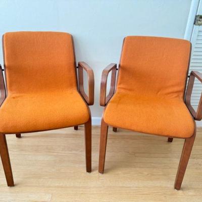 Knoll True Vintage  Scandinavian Armchairs w/ Orange Upholstery	