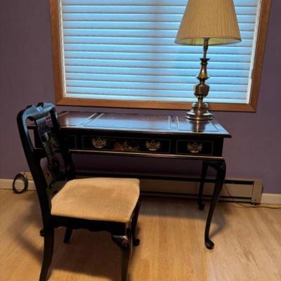 Jasper Original Hand Painted Desk w/ Matching Chair & Brass Lamp	