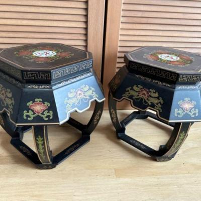 Pair of Antique Asian Octagonal Side Tables / Plant Stands	