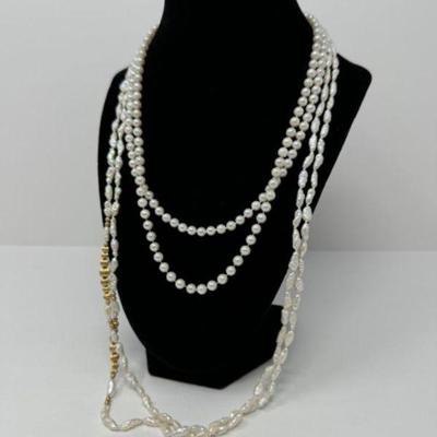 3-Piece Real Pearl Necklace Set w/ 14kt Gold ﻿	