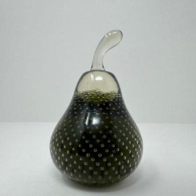 Pear-Shape Glass Paperweight w/ Black Dots Design	