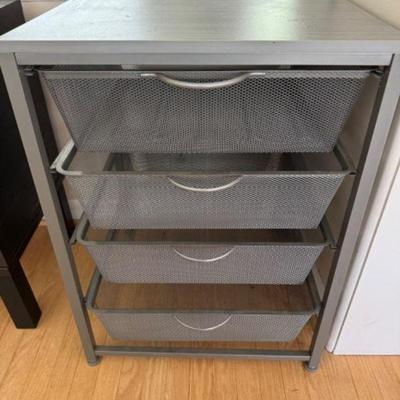 Metallic Gray 4-Drawer Mesh Cabinet w/ Wire Baskets	