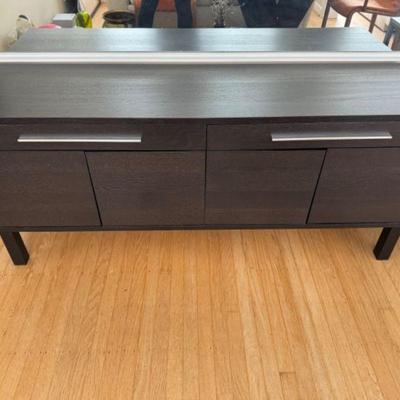  Minimalist Dark Wood Sideboard w/ Metal Handles	