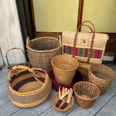 Assorted Wicker Basket Collection w/ Colorful & Unique Designs	