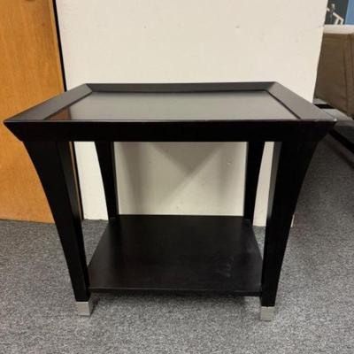 Dark-Colored Solid Wood End Table w/ Glass Top	