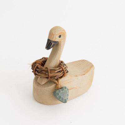 Hand-Carved Wooden Swan w/ Heart Necklace