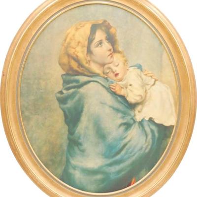 Art Print of "Madonna of the Streets" by Roberto Ferruzzi In Oval Gold Frame
