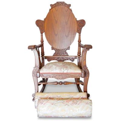 Antique Victorian Oak Carved Upholstered Rocking Chair