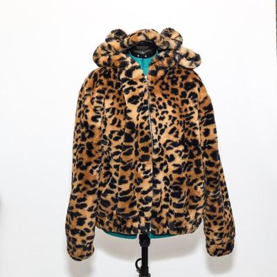 Wild Fable Ladies XL Jaguar Print Faux Fur Hoodie