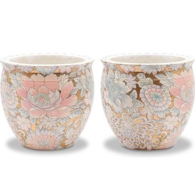 Pair of SPI Accents Collection Hand-Painted Porcelain Fishbowl Planters