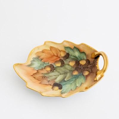 Leaf Shaped Gold Rimmed Leaf & Acorn Serving Dish