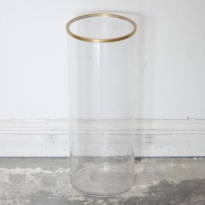 Large Clear Glass Vase w/ Gold Rim