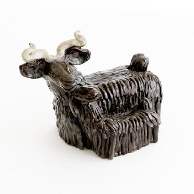 1972 Bull and Calf Figurine Pottery Signed by Warren