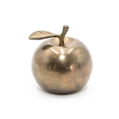 Brass Apple with Stem and a Leaf