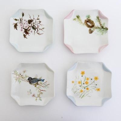 1884 - 1885 H&C F.B Square Floral Plates Set of 4