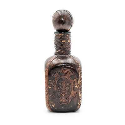 Italian Leather Covered Decanter with Fleur-de-lis Motif