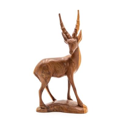 Hand-Carved Wood Gazelle Antelope Sculpture