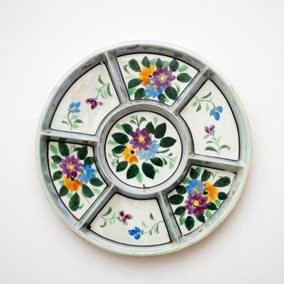 Japanese Hand-Painted Floral Divided Round Plate
