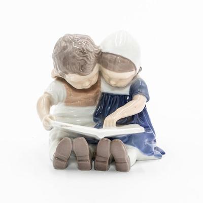 B&G Bing Grondahl Boy and Girl Reading a Book Porcelain Figurine