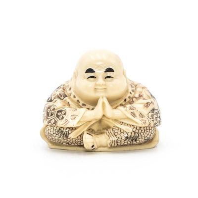 Netsuke Buddha Sitting and Bowing Figurine