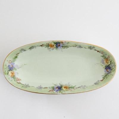 Gold Rimmed Oval Serving Platter w/Floral Motif
