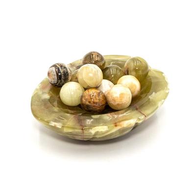 Banded Green Onyx Bowl & Mini-Spheres